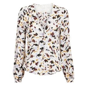 A.L.C. Printed Button Front Silk Blouse 2 Ivory Lilac Multi